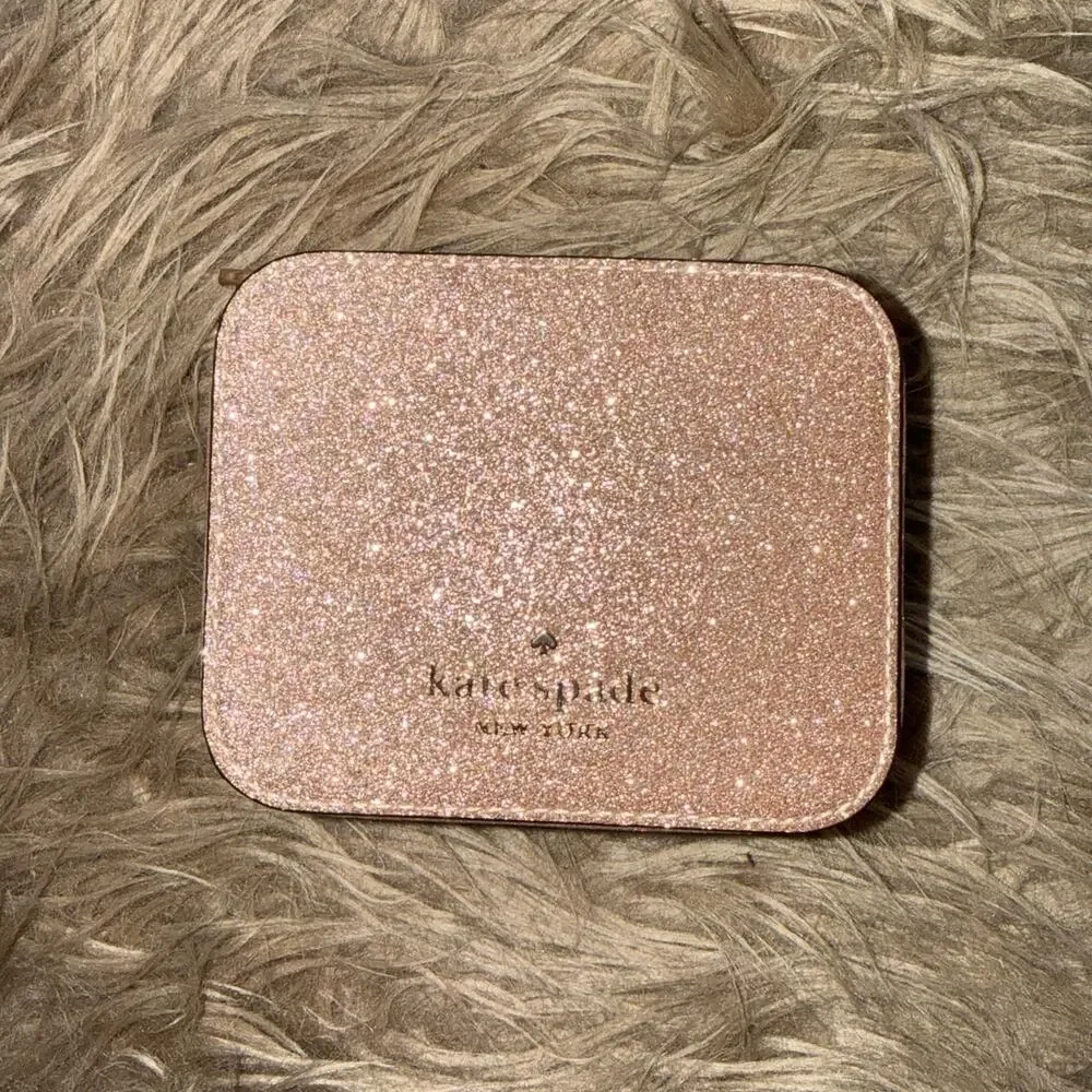New Kate Spade New York Rose Gold Glitter Travel Jewelry Holder